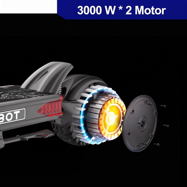 Detail zadního motoru s označením 3000 W × 2