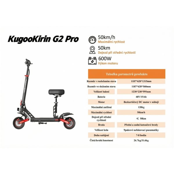 Elektrická koloběžka Kugoo G2 PRO 50km/h 800W